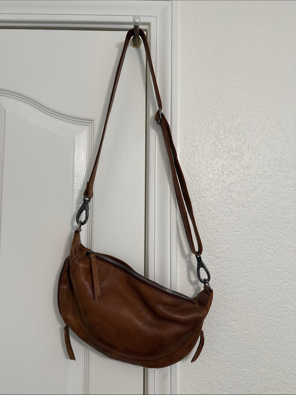 Latico Crosby Brown Leather Crescent Crossbody sling Bag
